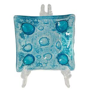 Stunning Bill and Lyndall Bestic (NZ) Blue Handcrafted Square Glass Trinket Dish